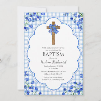 003 Cobalt Bloesem Rustisch Kruis Ontwerp Doop Kaart
