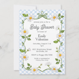 003 Cobalt Blue Floral Daisy Plaid Baby Shower Kaart