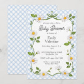 003 Cobalt Blue Floral Daisy Plaid Baby Shower Kaart (Voorkant / Achterkant)