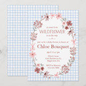 003 Cobalt Blue Wildflower Bow Gingham Baby Shower Kaart (Voorkant / Achterkant)
