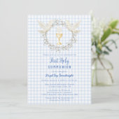 003 Cobalt Duif & Kelk Gingham Eerste Communie Kaart (Staand voorkant)