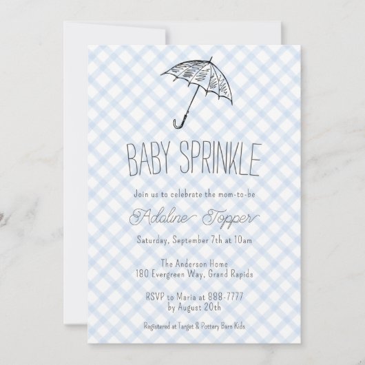 003 Cobalt Modern Umbrella Baby Sprinkle Gingham Kaart (Voorkant)
