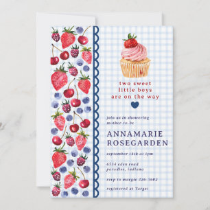 003 Cobaltblauwe besjeslappencupcake-babyshower Kaart