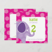 003-Katie :: VERJAARDAGSFEEST NODIGT UIT - olifant Kaart (Voorkant / Achterkant)