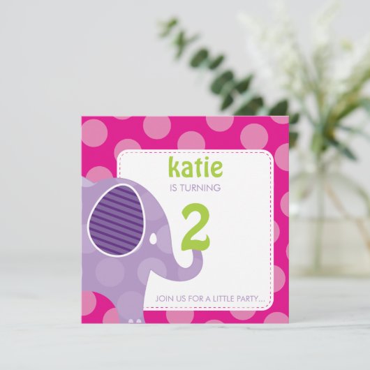 003-Katie :: VERJAARDAGSFEEST NODIGT UIT - olifant Kaart (Staand voorkant)