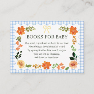003 Kobalt Gingham Boeken voor Baby Shower Informatiekaartje