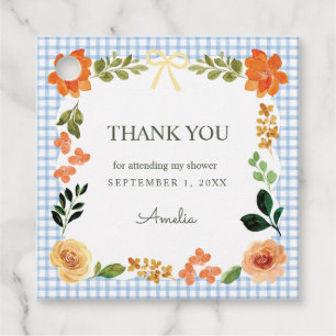 003 Kobaltblauwe bloemengingham babyshower Bedankjes Labels