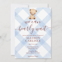 003 Kobaltblauwe teddybeer met gingham babyshower