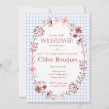 003 Kobaltblauwe Wilde Bloem Boog Gingham Baby Sho