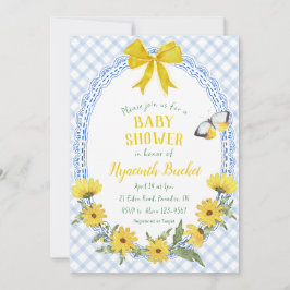 003 Kobaltgele madeliefjesboog geruit baby shower Kaart