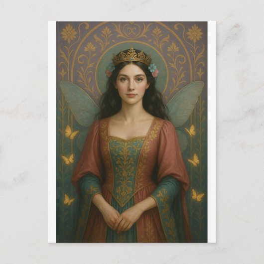 004_A fairy princess in muted rose and teal green. Briefkaart (Voorkant)