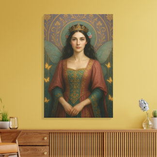 004_A fairy princess in muted rose and teal green. Canvas Afdruk