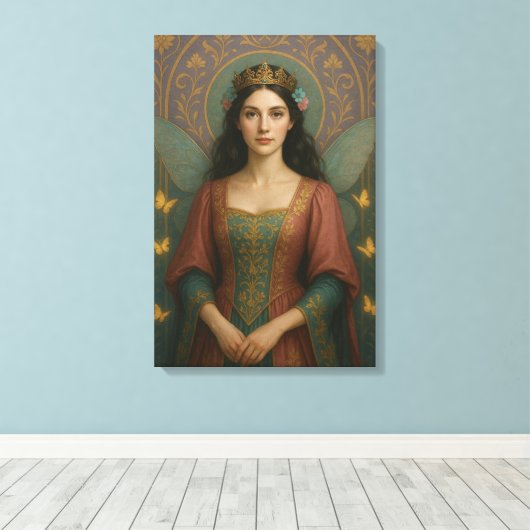 004_A fairy princess in muted rose and teal green. Canvas Afdruk (Insitu (Houten vloer))