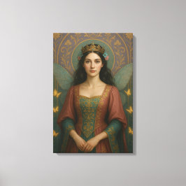 004_A fairy princess in muted rose and teal green. Canvas Afdruk