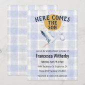 004 Indigo 020 Fog Sun Plaid Stork Baby Shower Kaart (Voorkant / Achterkant)