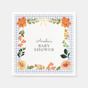 004 Indigo Blau Bloemengingham Baby Shower Servet