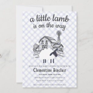 004 Indigo Blau Een Klein Lam Gingham Baby Shower Kaart