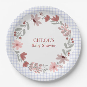 004 Indigo Blauwe Wilde Bloem Boog Frame Gingham Papieren Bordje