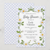 004 Indigo Blue Floral Daisy Plaid Baby Shower Kaart (Voorkant / Achterkant)