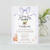 005 Iris Cute Squirrel Acorn Gingham Baby Shower Kaart (Staand voorkant)