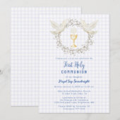 005 Iris Dove & Chalice Gingham Eerste Communie Kaart (Voorkant / Achterkant)