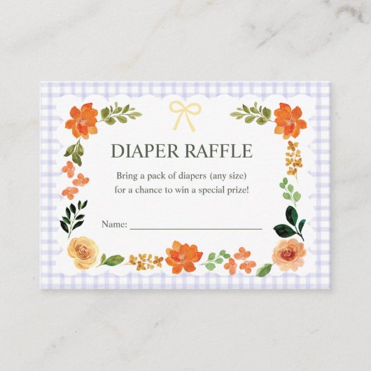 005 Iris Gingham Baby Shower Luier Raffle Informatiekaartje (Voorkant)