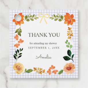 005 Iris Lavendel Bloemen Gingham Baby Shower Bedankjes Labels