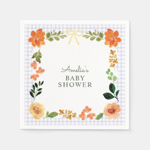 005 Iris Lavendel Bloemen Gingham Baby Shower Servet