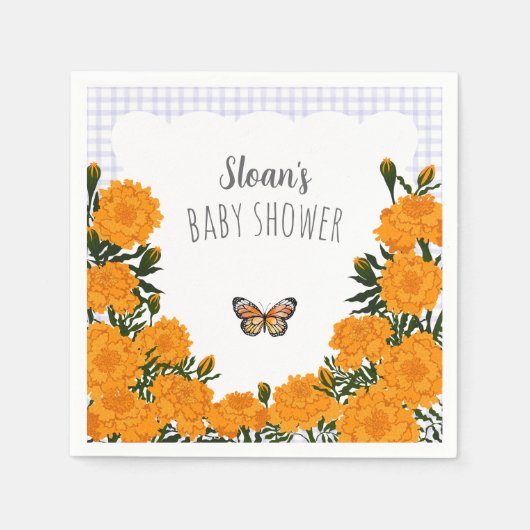005 Iris Marigold Monarch Gingham Baby Shower Servet (Voorkant)