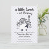 005 Iris Paars Een Klein Lam Gingham Baby Shower Kaart (Staand voorkant)