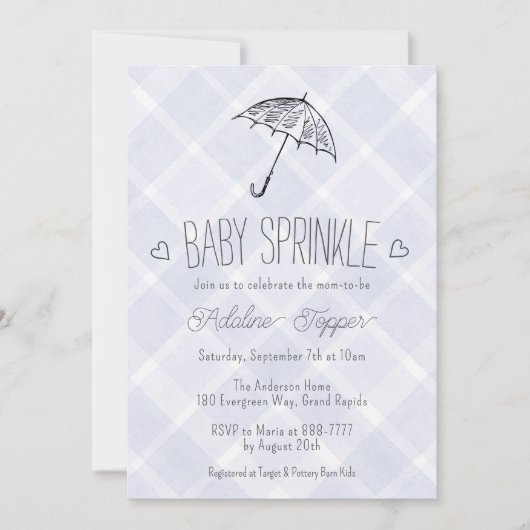 005 Iris Plaid Umbrella Baby Sprinkle Shower Kaart (Voorkant)