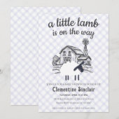 005 Iris Purple A Little Lamb Gingham Baby Shower Kaart (Voorkant / Achterkant)