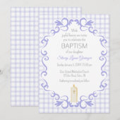 005 Iris Scroll Gingham Kruis Kaars Doop Kaart (Voorkant / Achterkant)