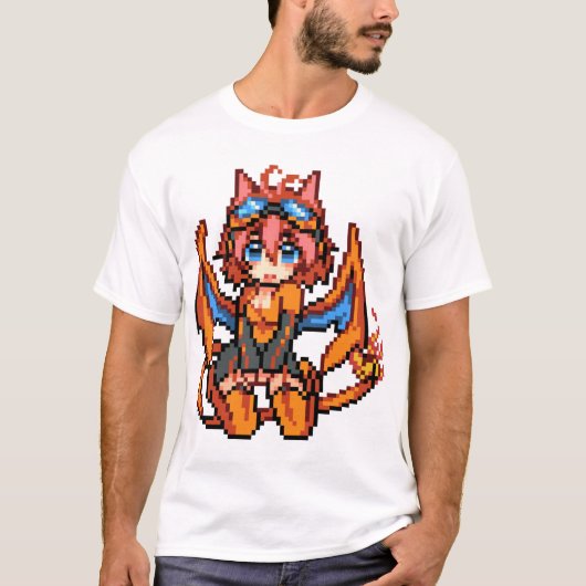 006 CHARIZARD Girl Sprite Pixel Art — FULL POKEDEX T-shirt (Voorkant)