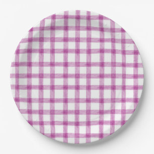 006 Wijn Aquarel Gingham L Papieren Borden Bordje