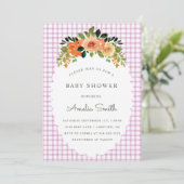 006 Wijn Bloemengingham Baby Shower Uitnodigingen (Staand voorkant)