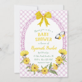 006 Wijn Gele Madelief Strik Gingham Baby Shower Kaart