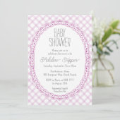 006 Wijn Oude Kant Frame Gingham Baby Shower Kaart (Staand voorkant)
