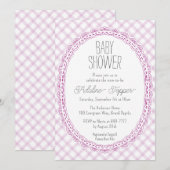 006 Wijn Oude Kant Frame Gingham Baby Shower Kaart (Voorkant / Achterkant)