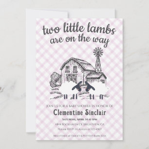 006 Wijn Paars 2 Kleine Lammetjes Gingham Baby Sho Kaart
