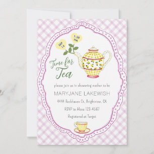 006 Wijn Paars Cute Gingham Theepartij Baby Shower Kaart