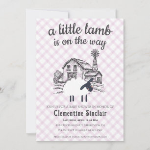 006 Wijn Paarse Een Klein Lam Gingham Baby Shower Kaart