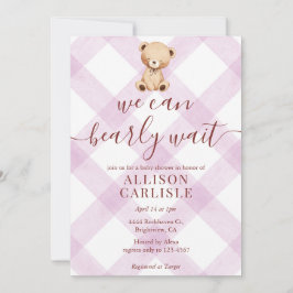 006 Wijn Paarse Teddybeer Gingham Baby Shower Kaart