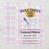 006 Wine 020 Fog Sun Plaid Stork Baby Shower Kaart (Voorkant / Achterkant)