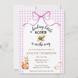 006 Wine Cute Squirrel Acorn Gingham Baby Shower Kaart