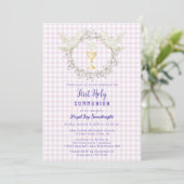 006 Wine Dove & Chalice Gingham Eerste Communie Kaart (Staand voorkant)