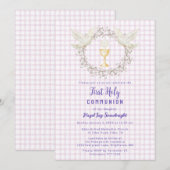 006 Wine Dove & Chalice Gingham Eerste Communie Kaart (Voorkant / Achterkant)