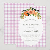 006 Wine Floral Gingham Baby Shower Invitations Kaart (Voorkant / Achterkant)