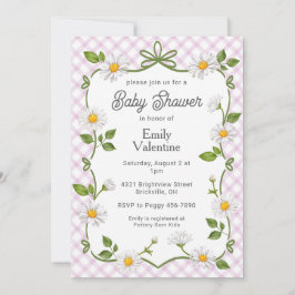006 Wine Purple Floral Daisy Plaid Baby Shower Kaart