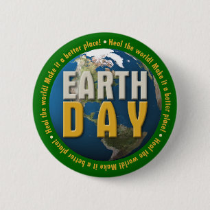 (007:01) Dag van de Aarde: Heal de wereld! -Knoop Ronde Button 5,7 Cm